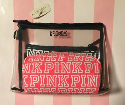 Victorias Secret Pink GRAPHIC Travel Make Up Bag Case TRIO Set NO Wristlet RARE • $29.99