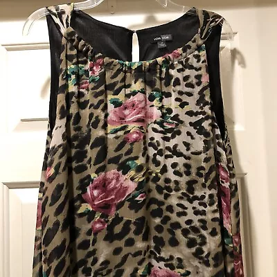 VOIR VOIR SZ 14 Dress Sleeveless MULTI COLOR Rose Tan Floral Print Midi Length • $15.95