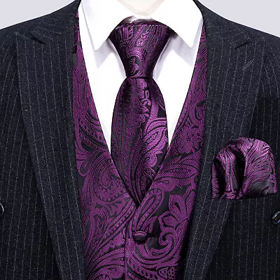 New Men's Paisley Design Dress Vest And Neck Tie Hankie Set For Suit For Wedding • $20.99