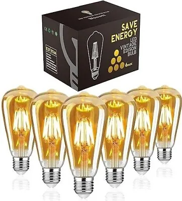 6 X Woowtt LED Vintage Edison Bulbs Energy Saving Dimmable 6W E27 Bulb 2700K • £13.95