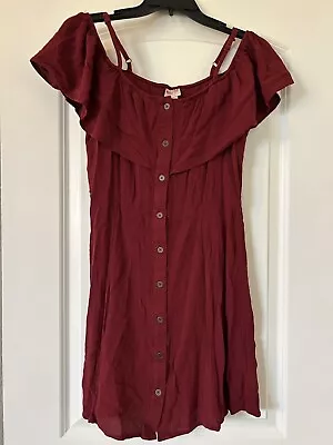 Mossimo Supply Co Off The Shoulders Red Maroon Dress Button Down Women’s Size M • $6