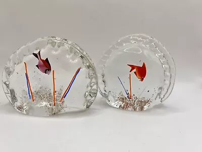 Pair VTG Murano Art Glass Fish Aquarium Sculptures Finest Quality Fish Plants • $88