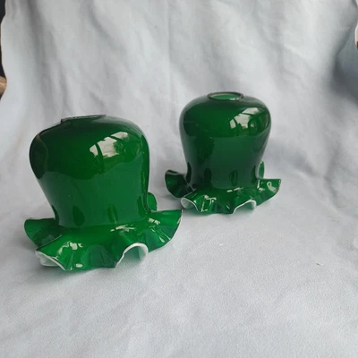 £25 • Buy Pair Vintage Christopher Wray Green Frilled Glass Shades