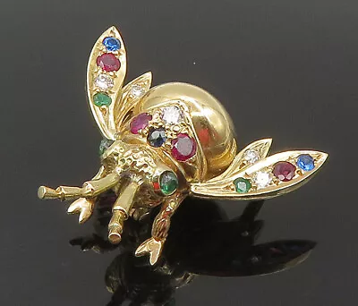 14K GOLD - Vintage Genuine Diamonds Ruby Emerald & Sapphire Brooch Pin - GB099 • $880.12