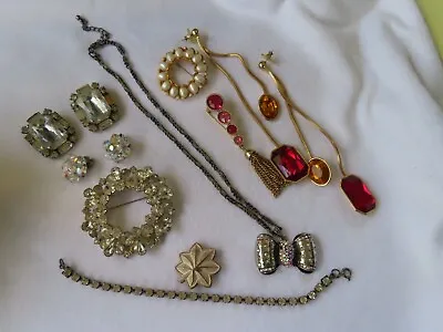 Vintage Costume Jewelry Lot Incl. Signed Weiss BSK Sarah Cov  1 Sterling Brooch • $35