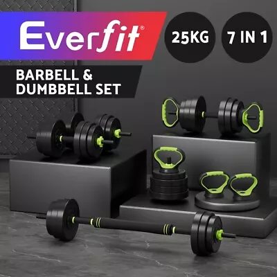 Everfit 25kg Adjustable Dumbbells Set Kettle Bell Weight Plates Barbells Gym • $79.95