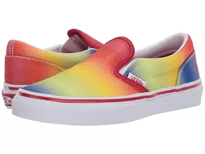 Vans CLASSIC SLIP ON Rainbow Glitter/White Girls Shoes Size 5.5 - Women's 7 • $49