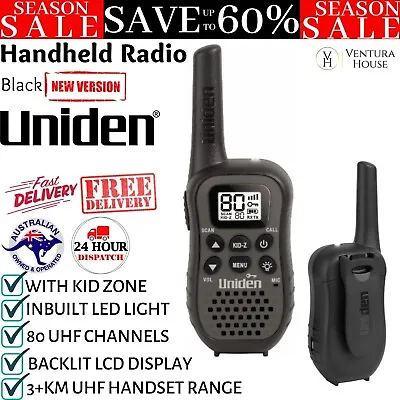Uniden UHF CB Black Handheld Radio USB Charging 80 Channels Walkie Talkie UH45 • $58.54