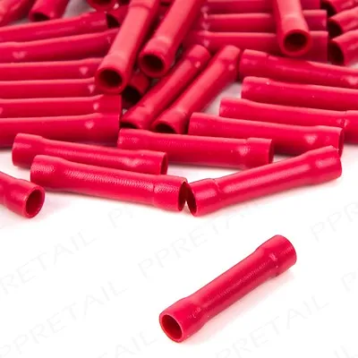 50x INSULATED RED STRAIGHT BUTT CONNECTORS TERMINALS Electrical Crimp Wiring Car • £5.67