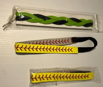 $9 • Buy 2 Yellow Stitched Leather Softball HEADBANDS--- 1 Green Black Headband