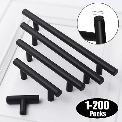 $8.34 • Buy Black Modern Cabinet Handles T Bar Pulls Kitchen Drawer Hardware Stainless Steel