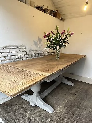 9 Foot Old Charm Solid Oak Extending Refectory  Kitchen Dining Table Refurnished • £820