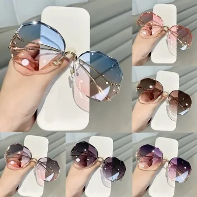 $8.26 • Buy Fashion Gradient Sunglasses Women Trimmed Lens Metal Curved Sun Glasses UV400