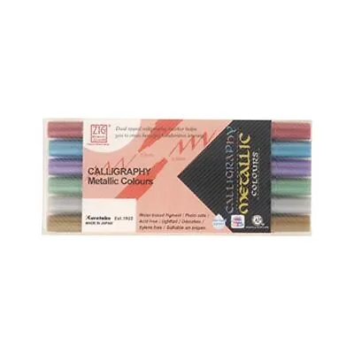 New Kuretake ZIG Calligraphy Metallic Colors Pen 6 Color Set MS-8400/6V Japa FS • £29.69