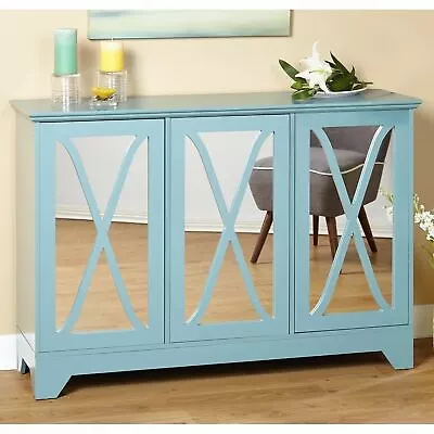 Blue Wooden Buffet Server Sideboard Mirror Storage Cabinet China Hutch Cupboard • $335.90