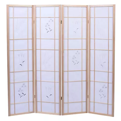 4 Panel Folding Room Divider Solid Wood Frame W/ Hand-painting Rice Paper Panels • $59.99