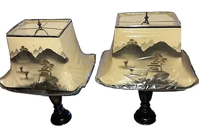 Japanese Brass Lamp Pagoda Etched Leviton VTG 31 “ - Set Of 2 Lamps & Shades • $400