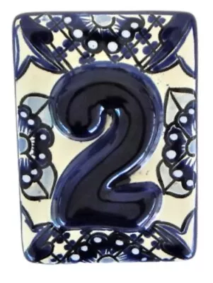 Mexican Talavera Tile House Number Address Blue White High Relief HR3 # 2 • $5.50