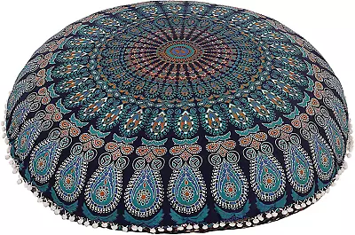 Shubhlaxmifashion 32  Blue Mandala Floor Pillow Cushion Seating Throw Cover Hipp • $16.96