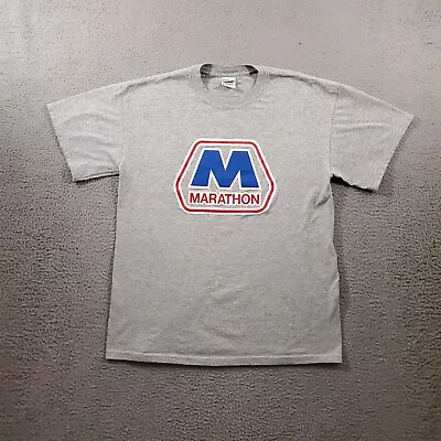 Marathon Shirt Mens Medium Gray Gas Station Graphic Tee Basic Pullover Casual • $10