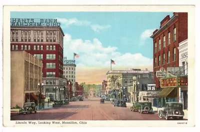 1938 PC: Lincoln Way Looking West Massillon Ohio – First National Bank • $9.95