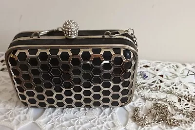 £5 • Buy Leko London Black And Silver Metal Evening Bag Detachable Strap Then Clutch Bag