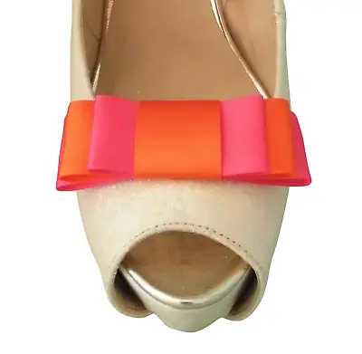 £8.99 • Buy Handmade Satin Mix Colour Triple Bow Shoe Clips - Other Colours On Request