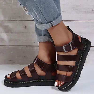 Ladies Chunky Sandals Thick Sole Strappy Block Flatforms Shoes Beach Sandal • £19.14