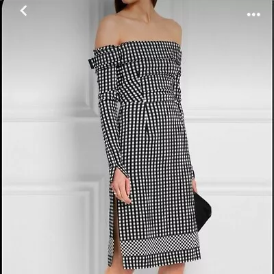 Preen By Thornton Bregazzi Olivia Off The Shoulder Black White Gingham Dress XS • $105