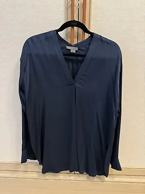 Vince Coastal Navy Blue Silk Long Sleeve Tunic Top Medium • $45