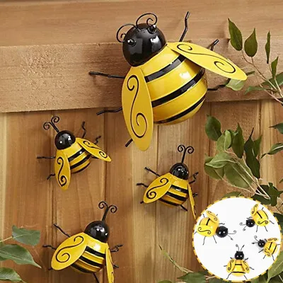 £8.88 • Buy 4 X Metal Bumble Bees Decor Cute Garden Yard Ornaments Wall Hanging Bee Decor