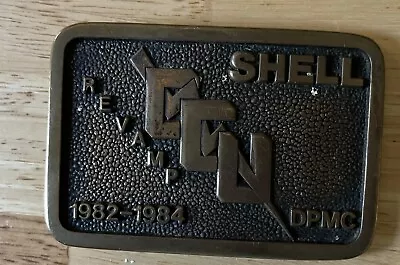 Shell Gas Oil Refinery Revamp CCU DPMC Solid Brass Belt Buckle 1981 BTS USA • $15