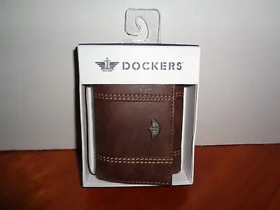 Dockers Men's Coated Leather Trifold Extra Capacity Wallet 10 Card Slots Brown • $27.95