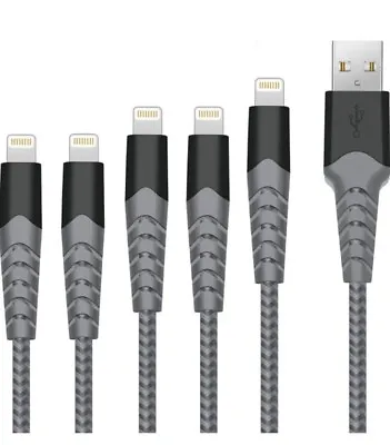 IPhone Charger Cable [5-Pack/1M+1M+2M+2M+3M] Apple MFi Certified Nylon Braided • £12.96