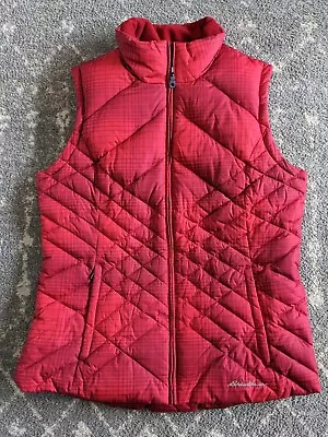 Eddie Bauer Down Puffer Vest Women Large Tall Red Plaid Quilted Zipper Pockets • $29.99