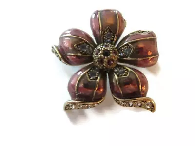 MONET Tiny Purple Enamel Multicolor Rhinestone Flower Brooch • $15.50