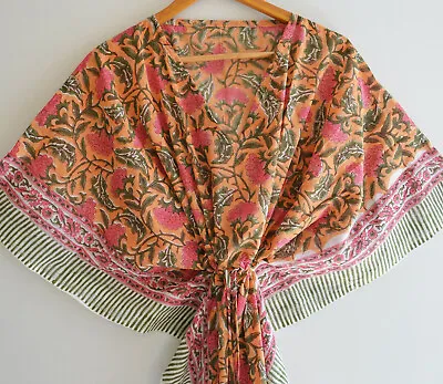$57.19 • Buy Indian Kaftan Soft Cotton Handmade Flower Handblock Print Long NIght Wear Dress