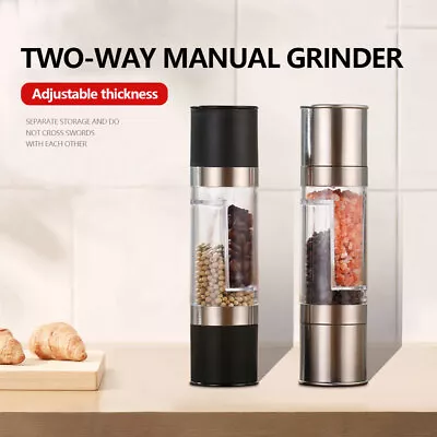 2 In 1 Salt And Pepper Duo Grinder Mill Adjustable Ceramic Grind Stainless Steel • £10.55