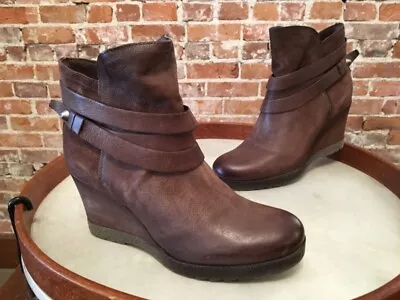 Miz Mooz NYC Brown Leather Narcissa Wedge Ankle Boots 36 5.5-6 NEW • $109.95