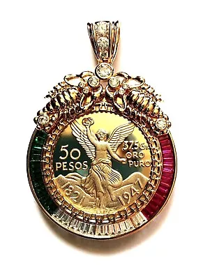 50 Pesos Mexican Centenario 1 Ct Created Diamond Pendant 14K Yellow Gold Plated • $335.99