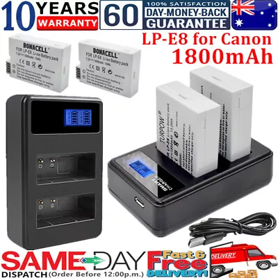 2x LP-E8 Battery & Charger For Canon EOS 550D 600D 650D 700D Kiss X4 X5 T2i T3i • $30.99