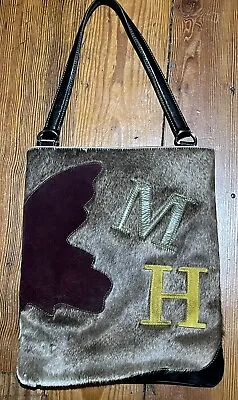 Mario Hernandez Leather Shoulder Bag Pony Hair Hobo Handbag Purse Black MH Logo • $68
