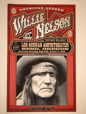 $274.99 • Buy RARE 2018 Willie Nelson Screen Print Concert Poster, Bend OR 8-4-2018, Ltd Ed 30
