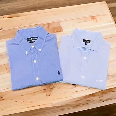 Polo Ralph Lauren | AJ Armani Jeans Men's Large* Blue Button Shirts Lot Of 2 • $39.95