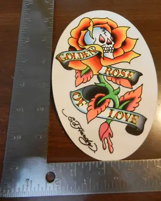 New Ed Hardy Golden Rose Of Love Skull Sticker • $5.99