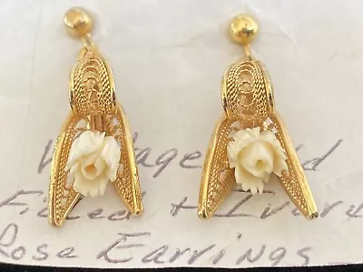 Vintage Gold Filled Filigree  Rose Earrings Post • $21.95