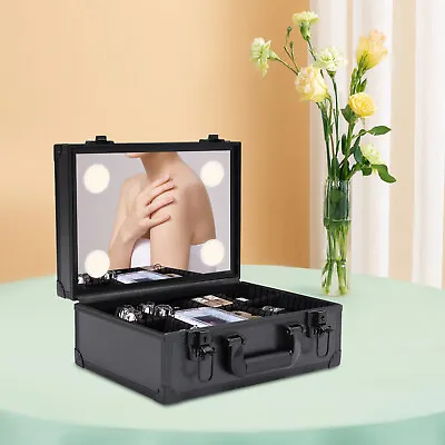 Portable Makeup Train Case Jewelry Box Cosmetic Organizer W/4 LED Light & Mirror • $49