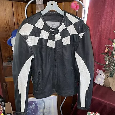 Checker Print Motorcycle Jacket Triumph The Triple Connection Leather Jacket • $100