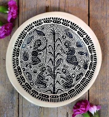 Lacquer Dish Growing Corn Pre-Columbian Style Handmade Olinalá Mexican Folk Art • $55