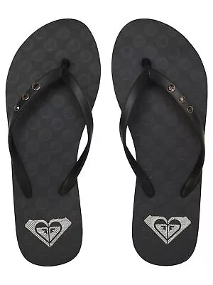 Roxy Womens Flip Flops.new Viva Glitz Black Rubber Thongs Beach Girl Sandals S21 • £13.99